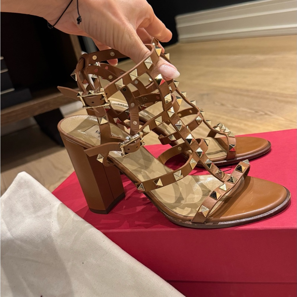 Valentino Rockstud Leather Strappy Sandal Heels 90mm Size 38
